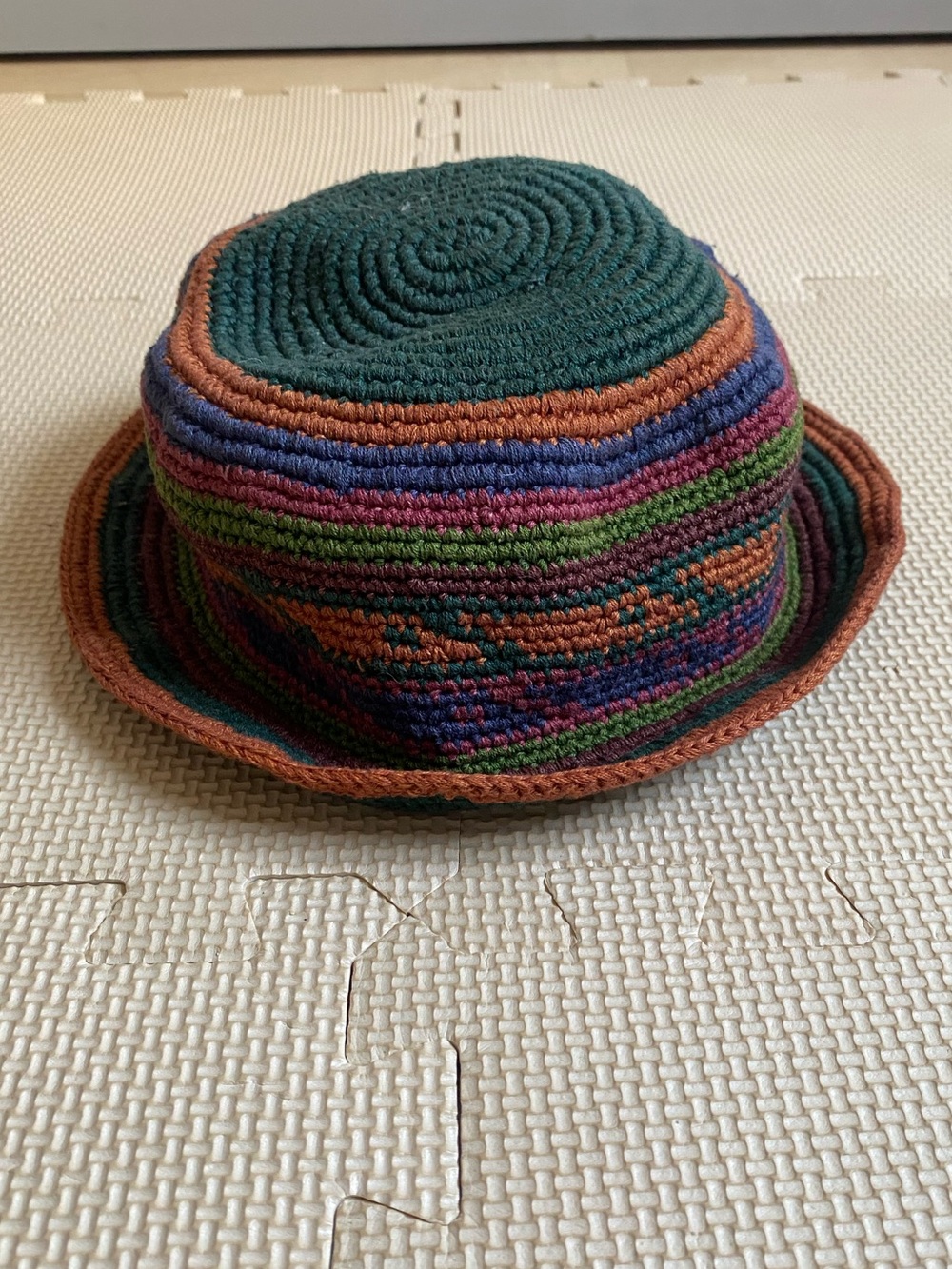 Multicolor Crochet Bucket Hat - Green, Brown, Blue Stripes